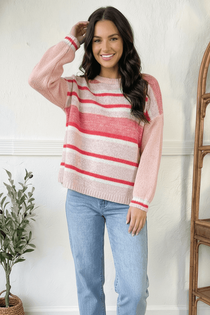 Sweet Talker Pink Stripe Sweater - Bitsy Gypsy Boutique