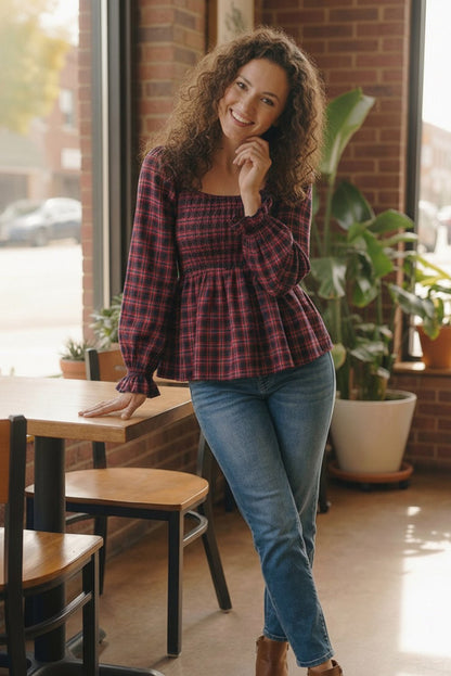 Sweetheart Smocked Cranberry Plaid Top - Bitsy Gypsy Boutique