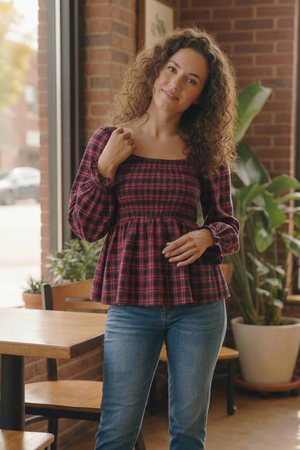 Sweetheart Smocked Cranberry Plaid Top - Bitsy Gypsy Boutique