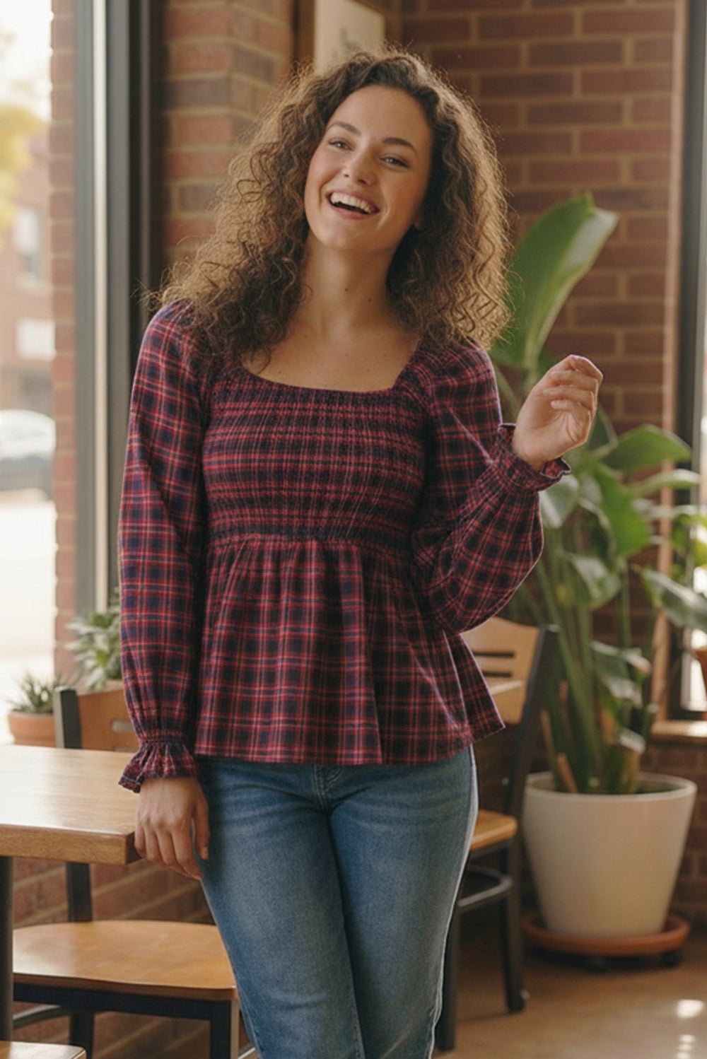 Sweetheart Smocked Cranberry Plaid Top - Bitsy Gypsy Boutique