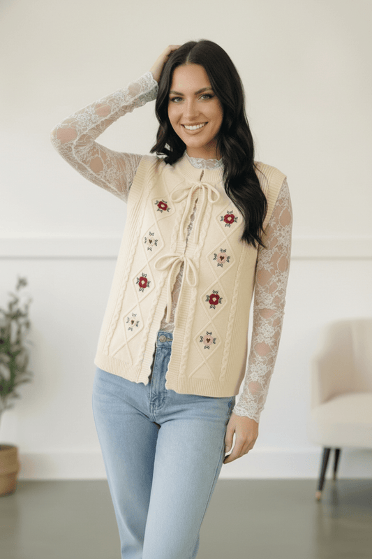 Sweetheart Stitch Embroidered Vest - Bitsy Gypsy Boutique