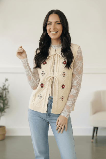 Sweetheart Stitch Embroidered Vest - Bitsy Gypsy Boutique
