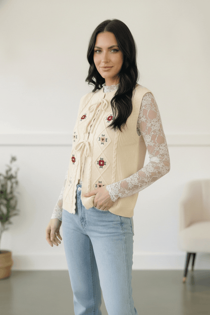 Sweetheart Stitch Embroidered Vest - Bitsy Gypsy Boutique