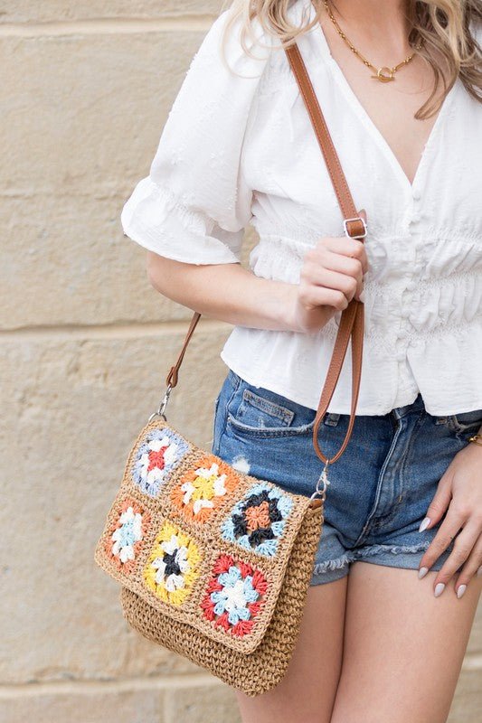 Sylvie Foldover Crochet Woven Crossbody - Bitsy Gypsy Boutique