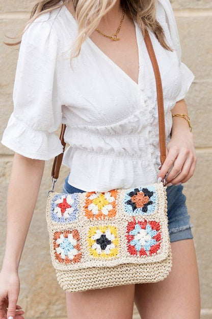 Sylvie Foldover Crochet Woven Crossbody - Bitsy Gypsy Boutique
