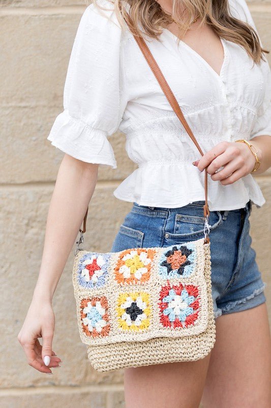 Sylvie Foldover Crochet Woven Crossbody - Bitsy Gypsy Boutique