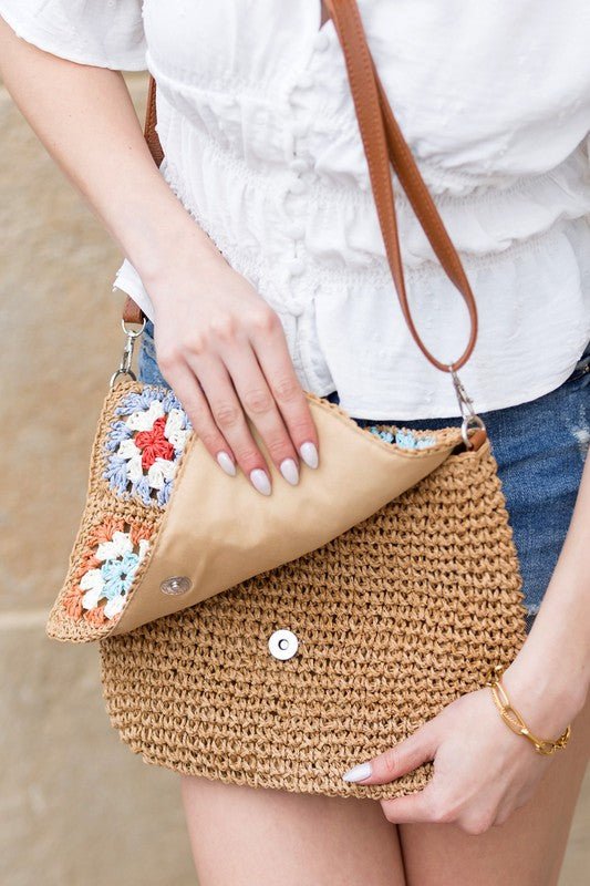 Sylvie Foldover Crochet Woven Crossbody - Bitsy Gypsy Boutique