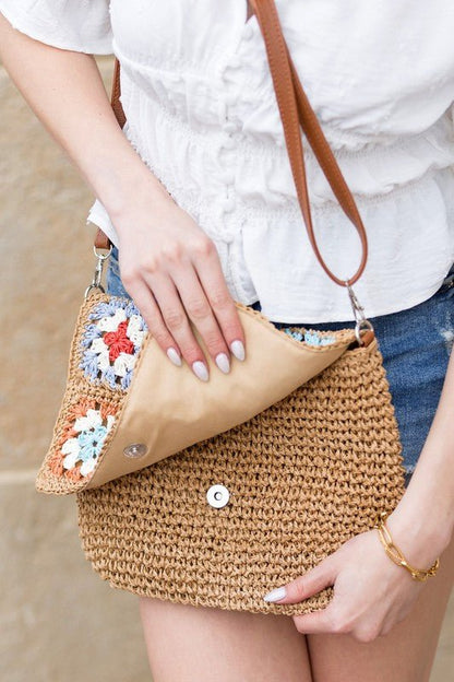 Sylvie Foldover Crochet Woven Crossbody - Bitsy Gypsy Boutique