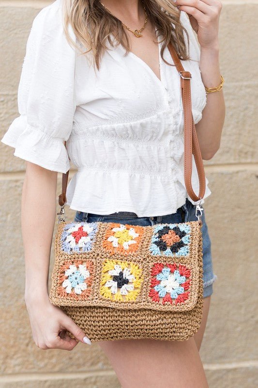 Sylvie Foldover Crochet Woven Crossbody - Bitsy Gypsy Boutique