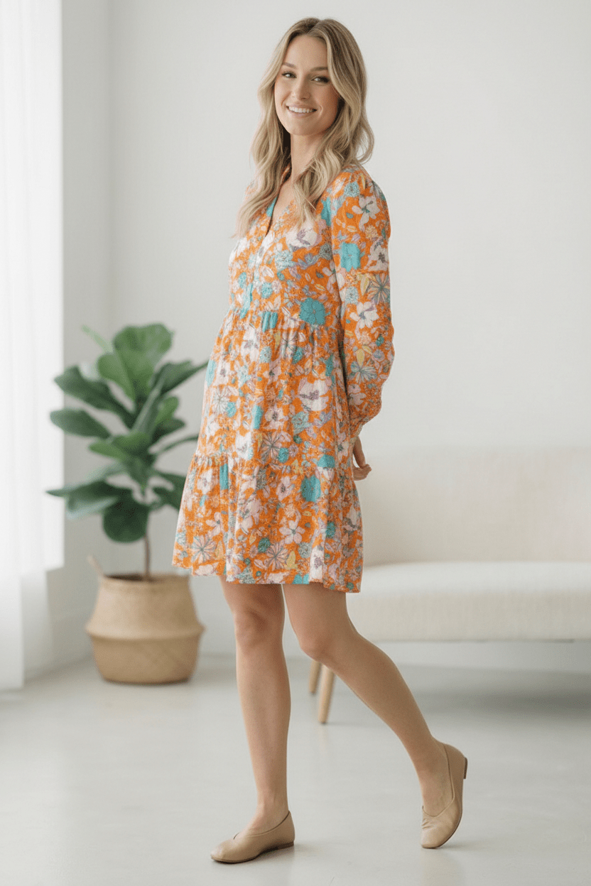 Tangerine Dreaming Floral Dress - Bitsy Gypsy Boutique