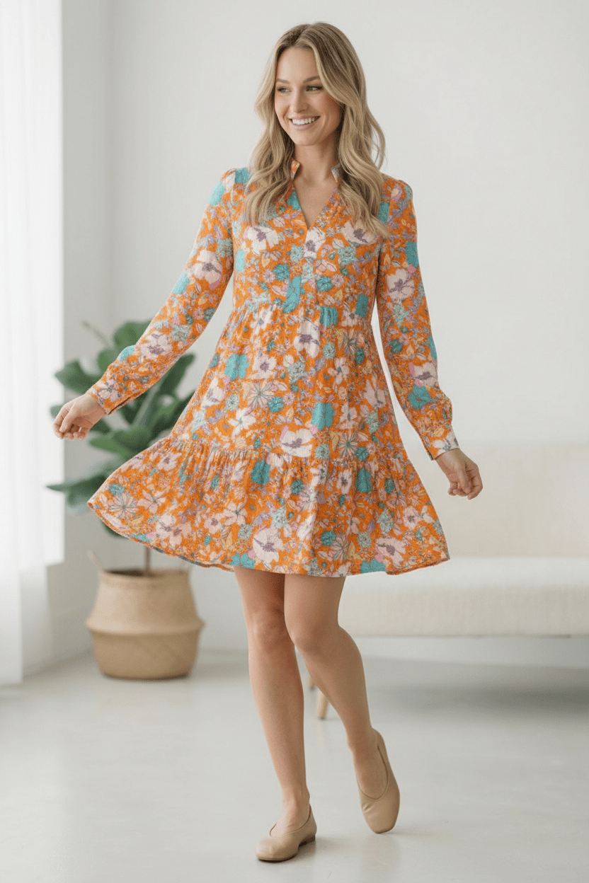 Tangerine Dreaming Floral Dress - Bitsy Gypsy Boutique