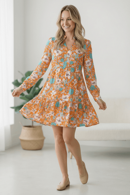 Tangerine Dreaming Floral Dress - Bitsy Gypsy Boutique