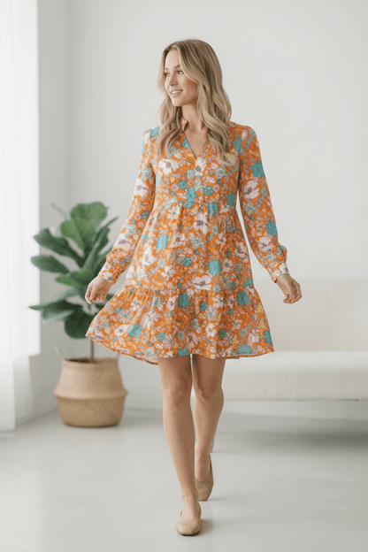 Tangerine Dreaming Floral Dress - Bitsy Gypsy Boutique