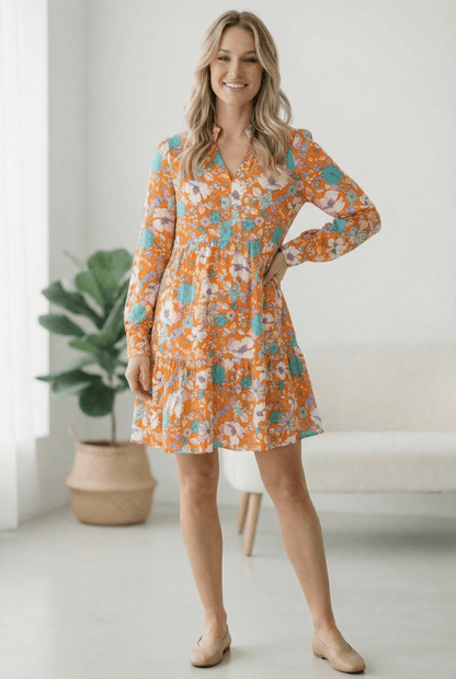 Tangerine Dreaming Floral Dress - Bitsy Gypsy Boutique