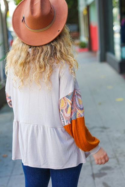 Taupe & Rust Turtleneck Babydoll Terry Top - Bitsy Gypsy Boutique