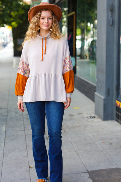 Taupe & Rust Turtleneck Babydoll Terry Top - Bitsy Gypsy Boutique