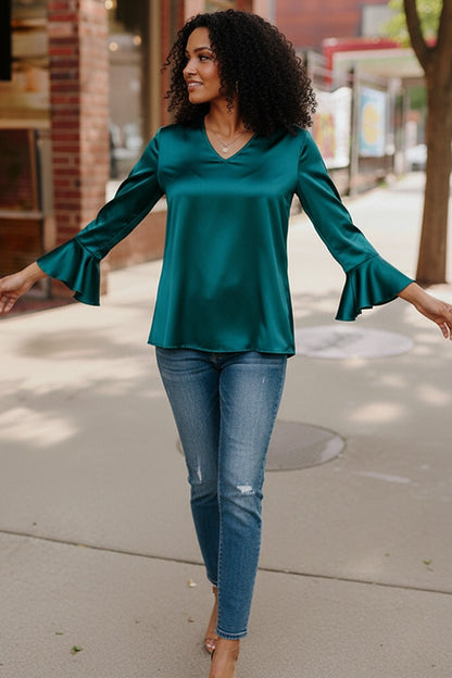 Teal Temptation Silk Blouse - Bitsy Gypsy Boutique