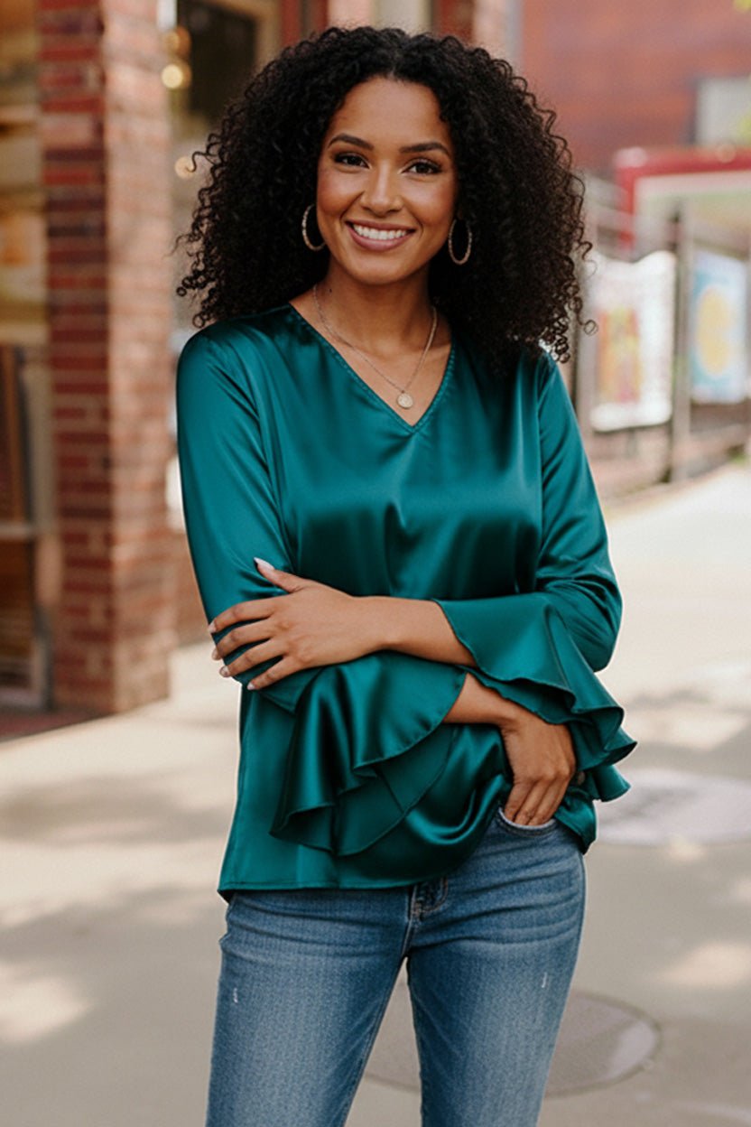 Teal Temptation Silk Blouse - Bitsy Gypsy Boutique