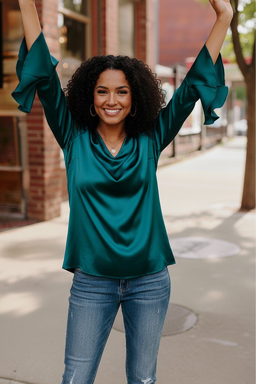 Teal Temptation Silk Blouse - Bitsy Gypsy Boutique