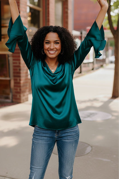 Teal Temptation Silk Blouse - Bitsy Gypsy Boutique