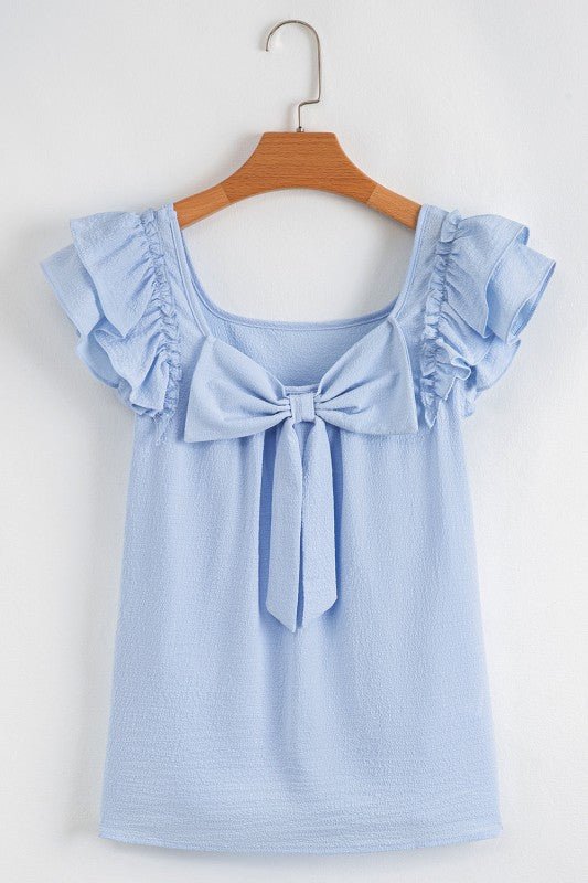 Textured Bow Back Frilled Butterfly Sleeve Blouse - Bitsy Gypsy Boutique