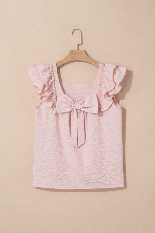 Textured Bow Back Frilled Butterfly Sleeve Blouse - Bitsy Gypsy Boutique