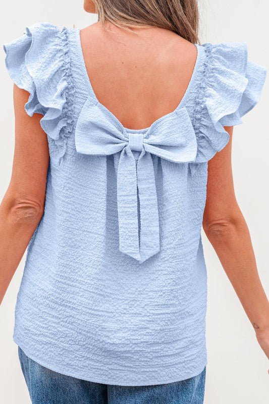 Textured Bow Back Frilled Butterfly Sleeve Blouse - Bitsy Gypsy Boutique