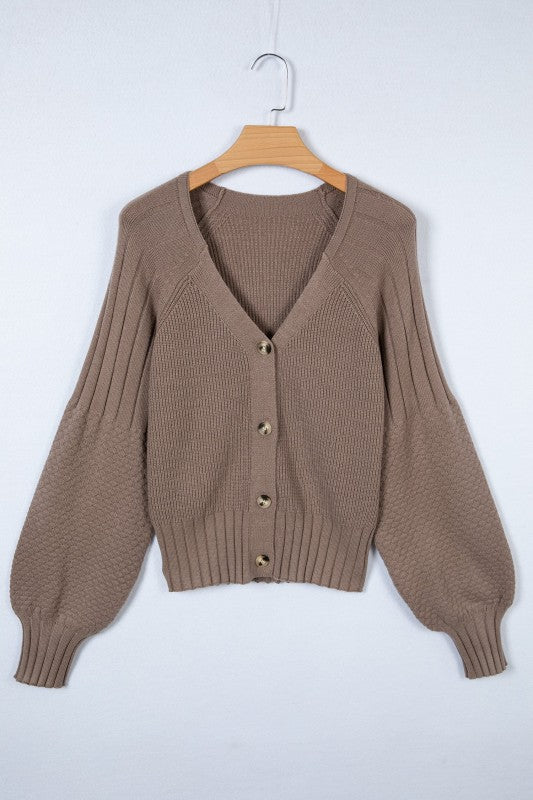Textured Knit Button Front V - Neck Cardigan - Bitsy Gypsy Boutique