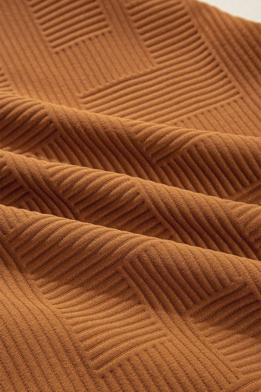 Textured Quarter Zip Collar 3/4 Sleeve Mini Dress - Bitsy Gypsy Boutique