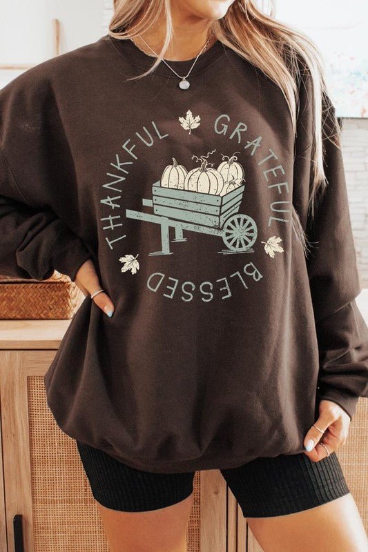 Thankful Grateful Blessed Graphic Sweatshirts - Bitsy Gypsy Boutique