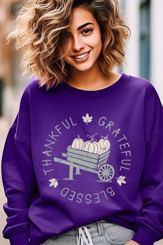 Thankful Grateful Blessed Graphic Sweatshirts - Bitsy Gypsy Boutique