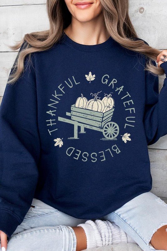 Thankful Grateful Blessed Graphic Sweatshirts - Bitsy Gypsy Boutique
