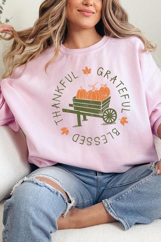 Thankful Grateful Blessed Graphic Sweatshirts - Bitsy Gypsy Boutique