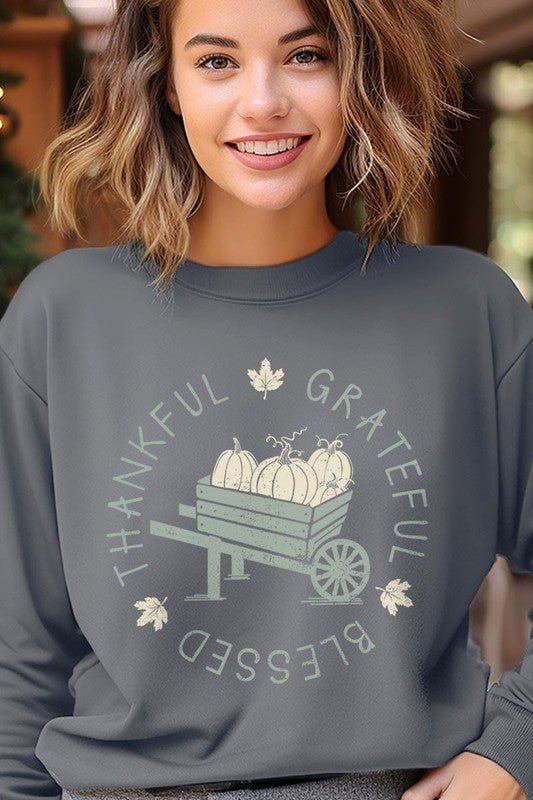 Thankful Grateful Blessed Graphic Sweatshirts - Bitsy Gypsy Boutique
