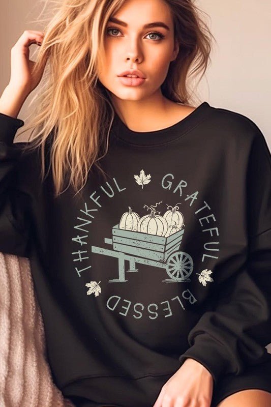 Thankful Grateful Blessed Graphic Sweatshirts - Bitsy Gypsy Boutique