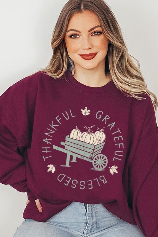 Thankful Grateful Blessed Graphic Sweatshirts - Bitsy Gypsy Boutique