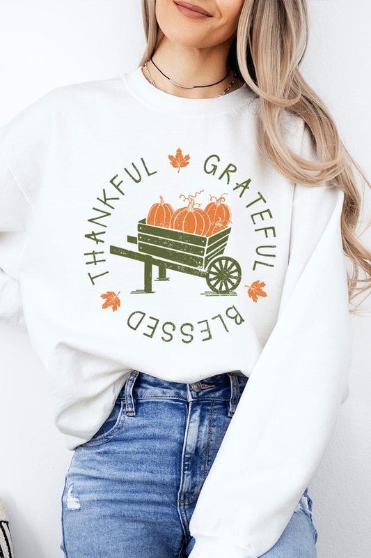 Thankful Grateful Blessed Graphic Sweatshirts - Bitsy Gypsy Boutique