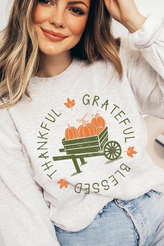 Thankful Grateful Blessed Graphic Sweatshirts - Bitsy Gypsy Boutique