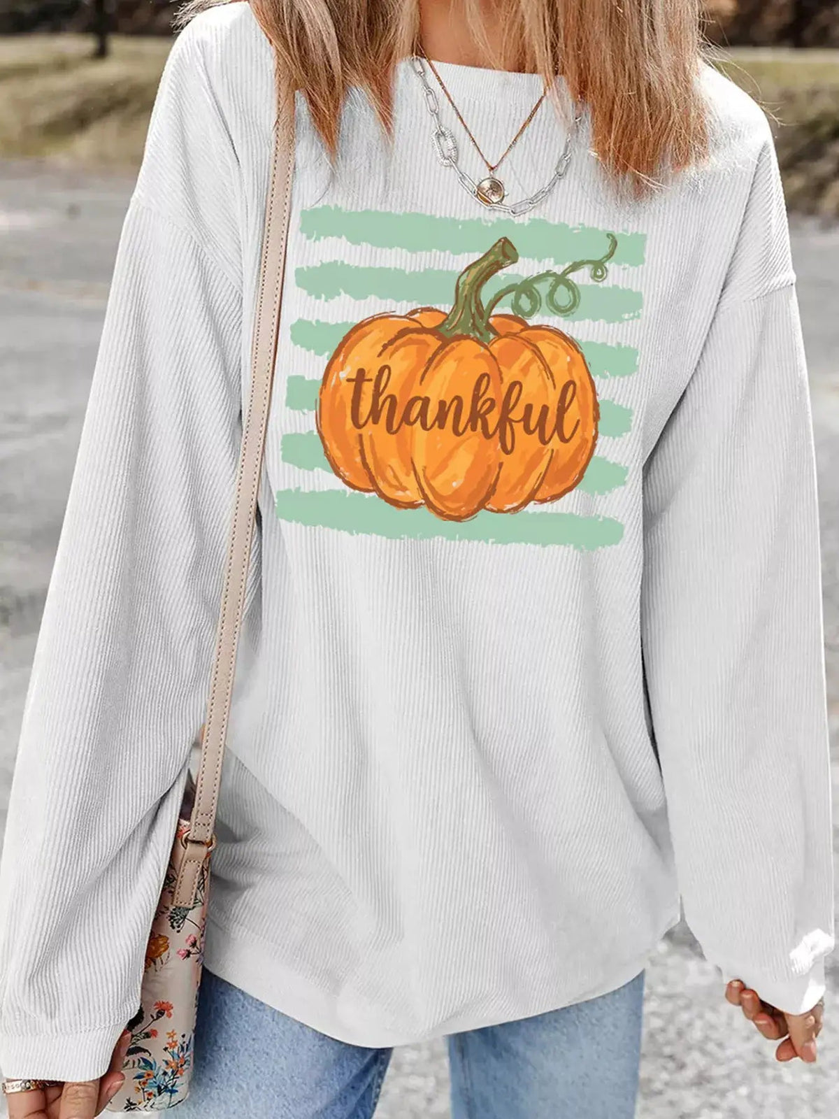 Thankful Pumpkin Ribbed Long Sleeve Sweatshirt - Bitsy Gypsy Boutique