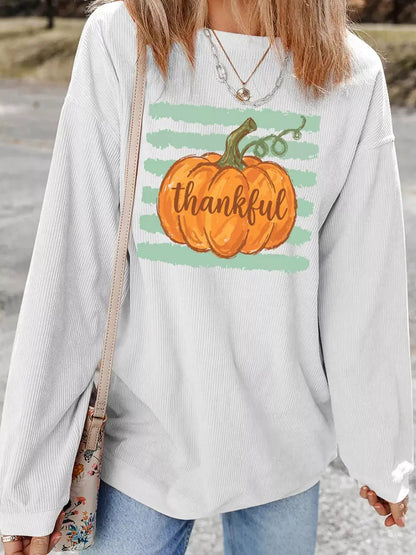Thankful Pumpkin Ribbed Long Sleeve Sweatshirt - Bitsy Gypsy Boutique