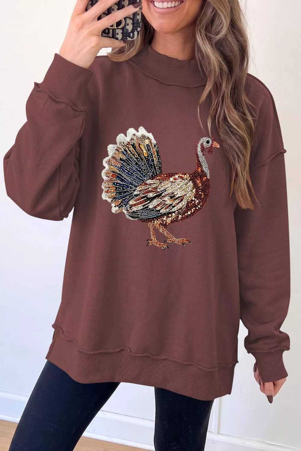 Thanksgiving Gobble Turkey High Neck Graphic Sweatshirt - Bitsy Gypsy Boutique