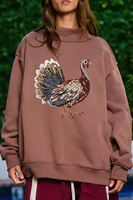 Thanksgiving Gobble Turkey High Neck Graphic Sweatshirt - Bitsy Gypsy Boutique
