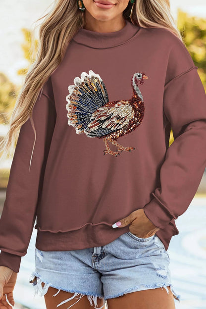 Thanksgiving Gobble Turkey High Neck Graphic Sweatshirt - Bitsy Gypsy Boutique