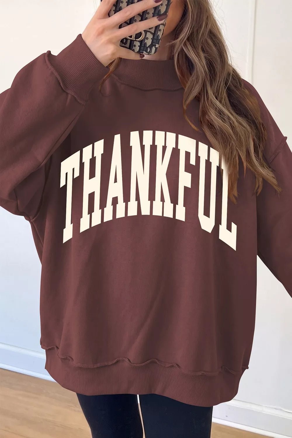 Thanksgiving High Neck Slogan Graphic Pullover Sweatshirt - Bitsy Gypsy Boutique