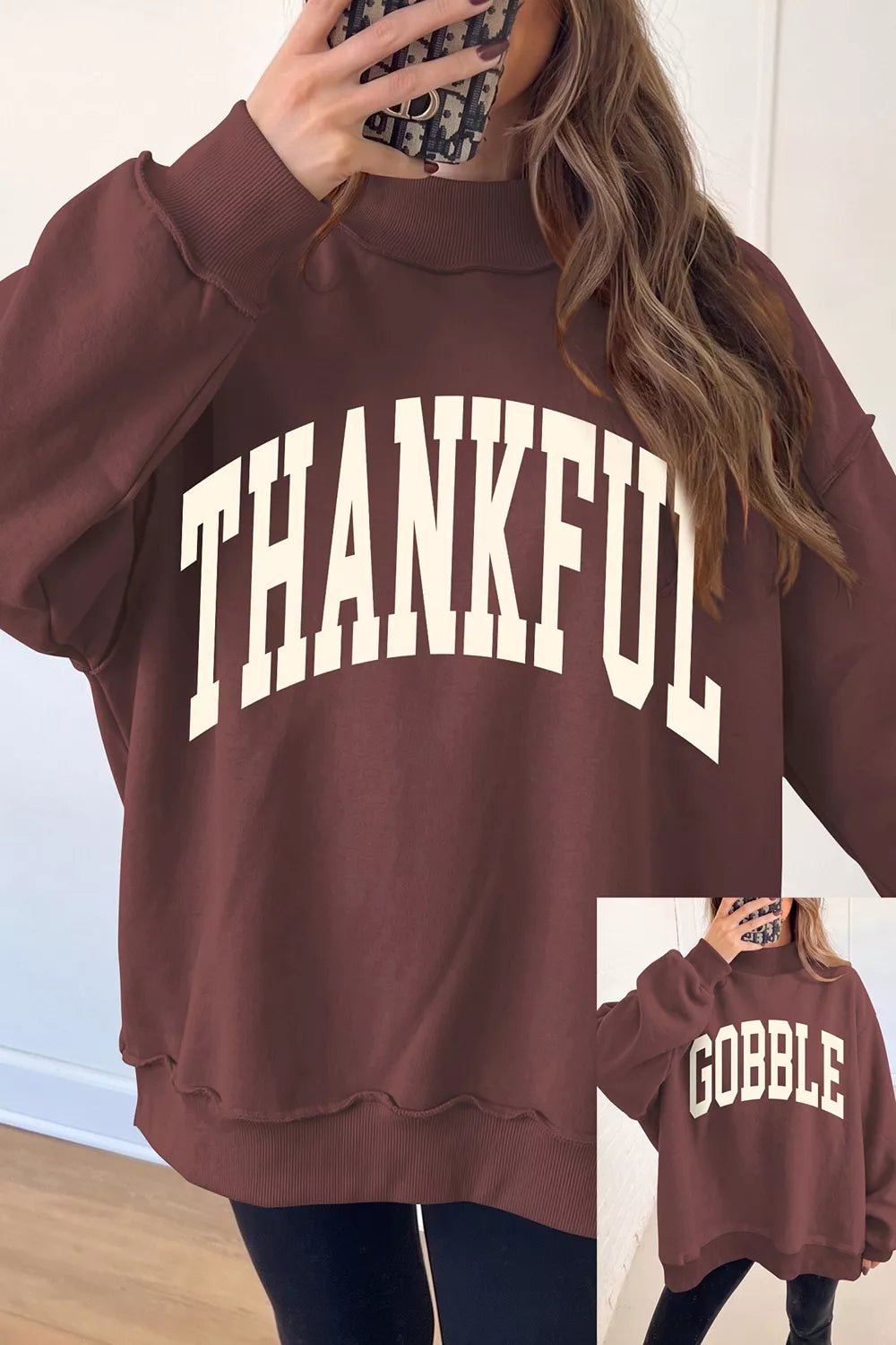 Thanksgiving High Neck Slogan Graphic Pullover Sweatshirt - Bitsy Gypsy Boutique