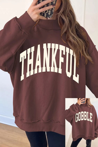 Thanksgiving High Neck Slogan Graphic Pullover Sweatshirt - Bitsy Gypsy Boutique