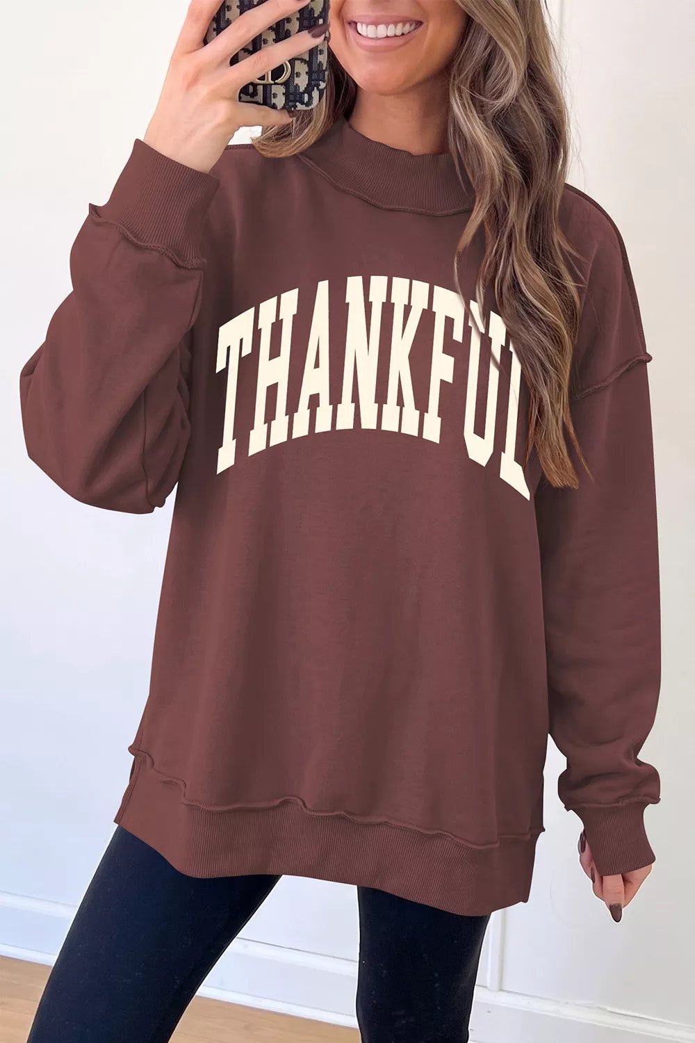 Thanksgiving High Neck Slogan Graphic Pullover Sweatshirt - Bitsy Gypsy Boutique