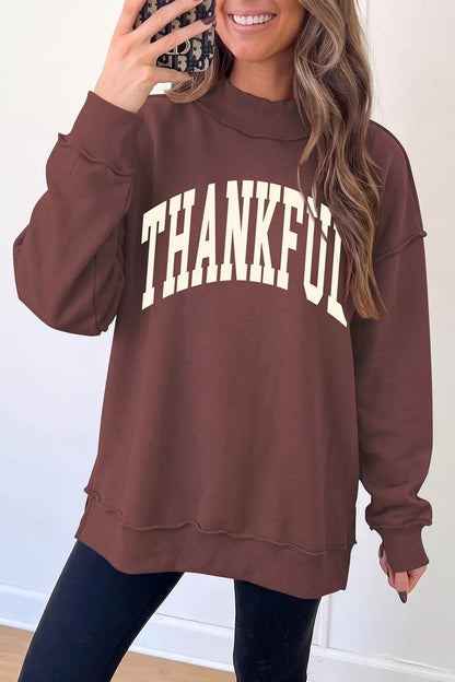 Thanksgiving High Neck Slogan Graphic Pullover Sweatshirt - Bitsy Gypsy Boutique