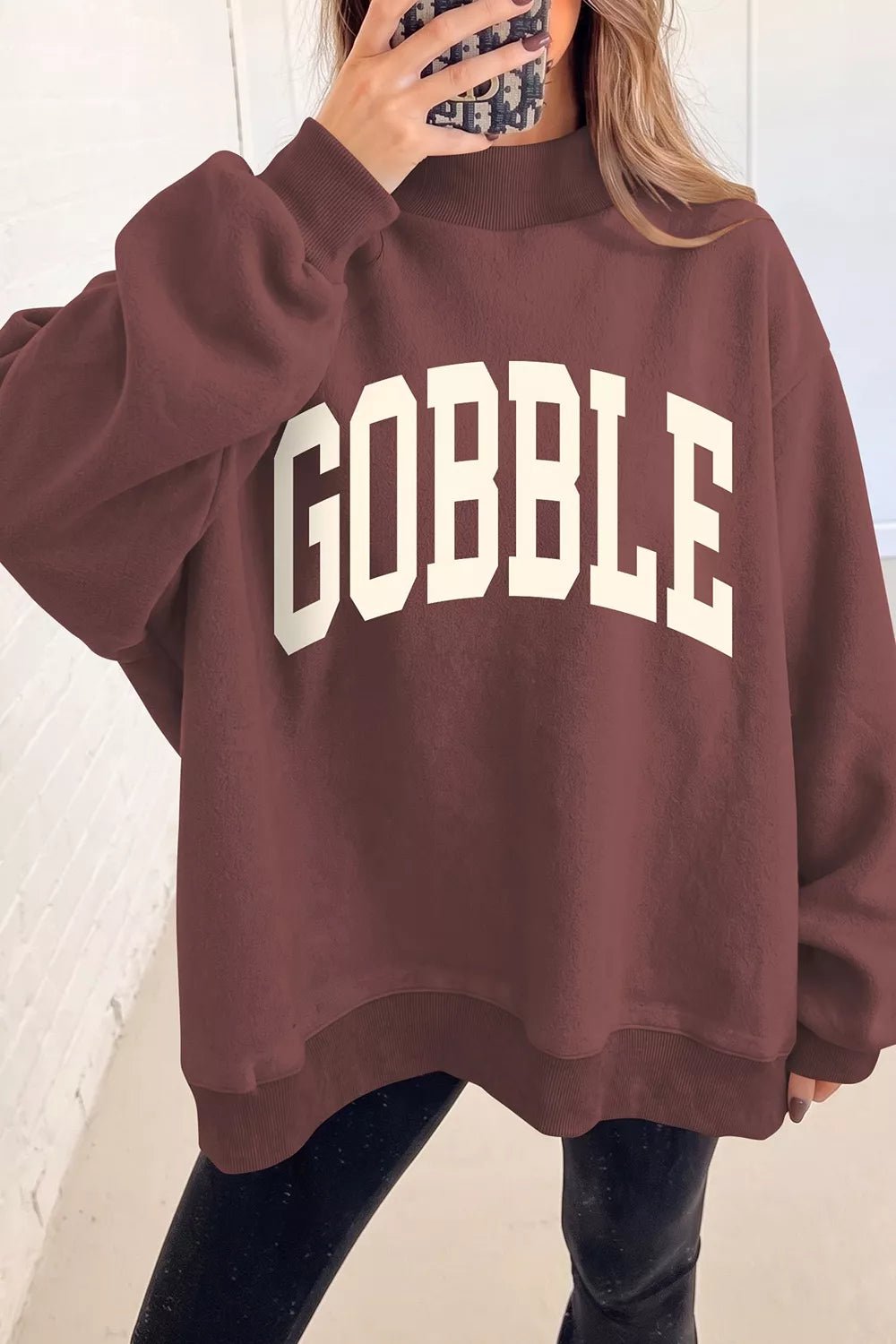 Thanksgiving High Neck Slogan Graphic Pullover Sweatshirt - Bitsy Gypsy Boutique