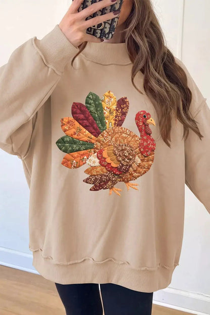 Thanksgiving Patchwork Turkey Mock Neck Sweatshirt - Bitsy Gypsy Boutique